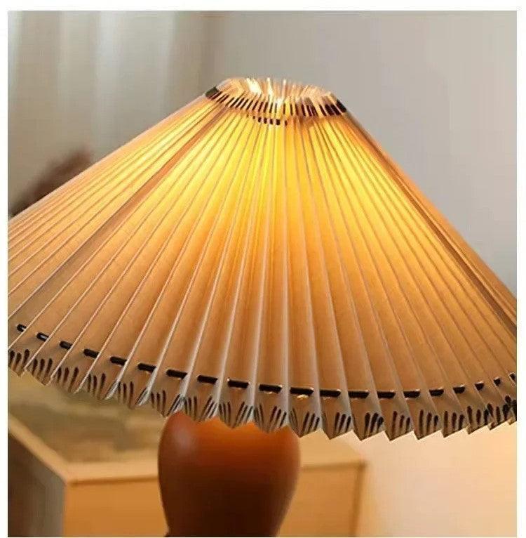 Nordic Retro Pleated Table Light │ Modern Medieval style Wood Bedside Lamp - Besontique Home