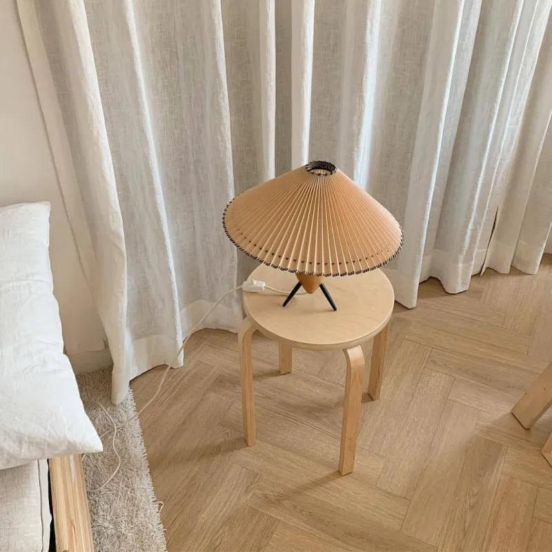 Nordic Retro Pleated Table Light │ Modern Medieval style Wood Bedside Lamp - Besontique Home