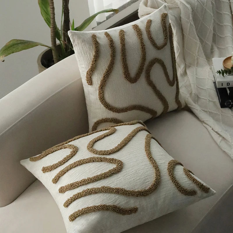 Nordic Simple Line Chenille Cushion Cover │ Minimal Tufted Throw Pillow Covers - Besontique Home