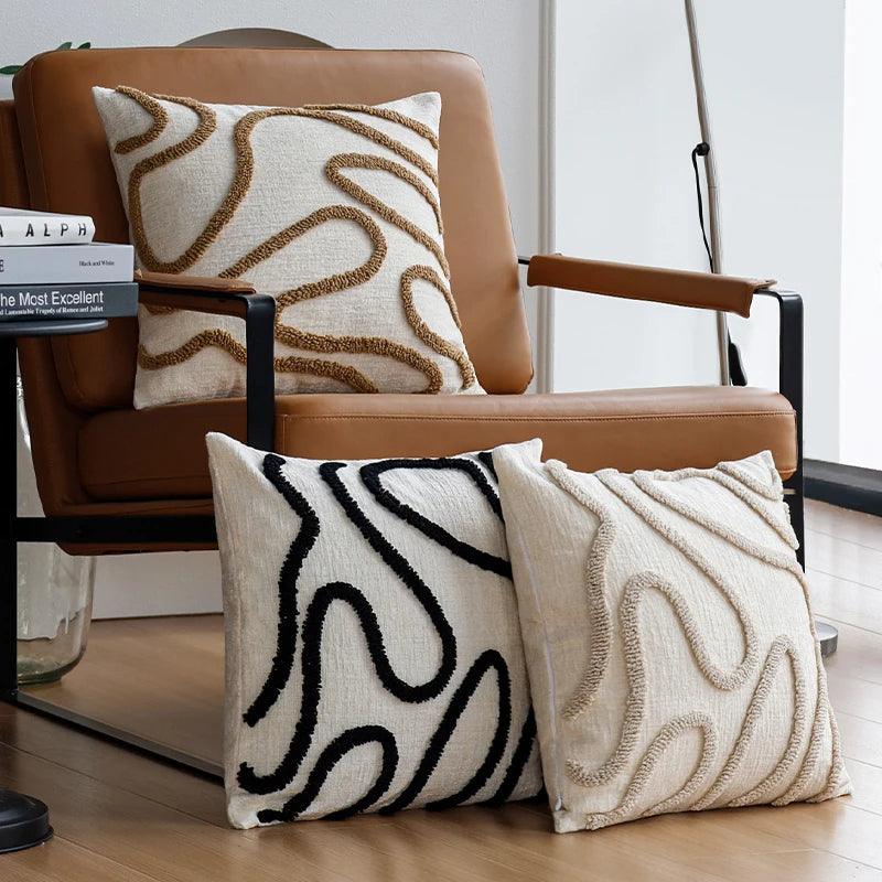 Nordic Simple Line Chenille Cushion Cover │ Minimal Tufted Throw Pillow Covers - Besontique Home
