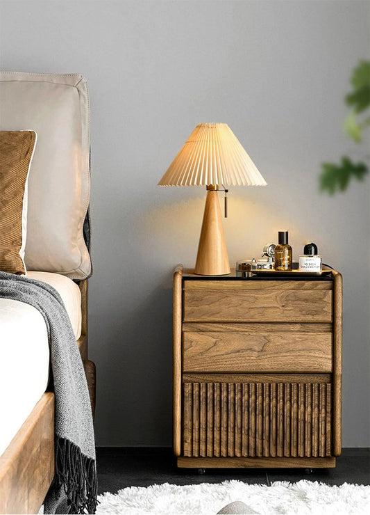 Nordic Solid Retro Pleated Table Lamp Light │ Wood Vintage Design Lighting For Home Decoration - Besontique Home