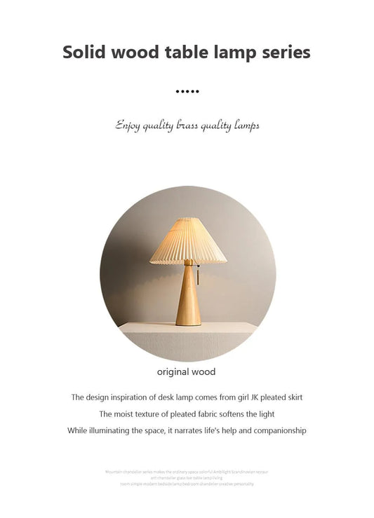 Nordic Solid Retro Pleated Table Lamp Light │ Wood Vintage Design Lighting For Home Decoration - Besontique Home