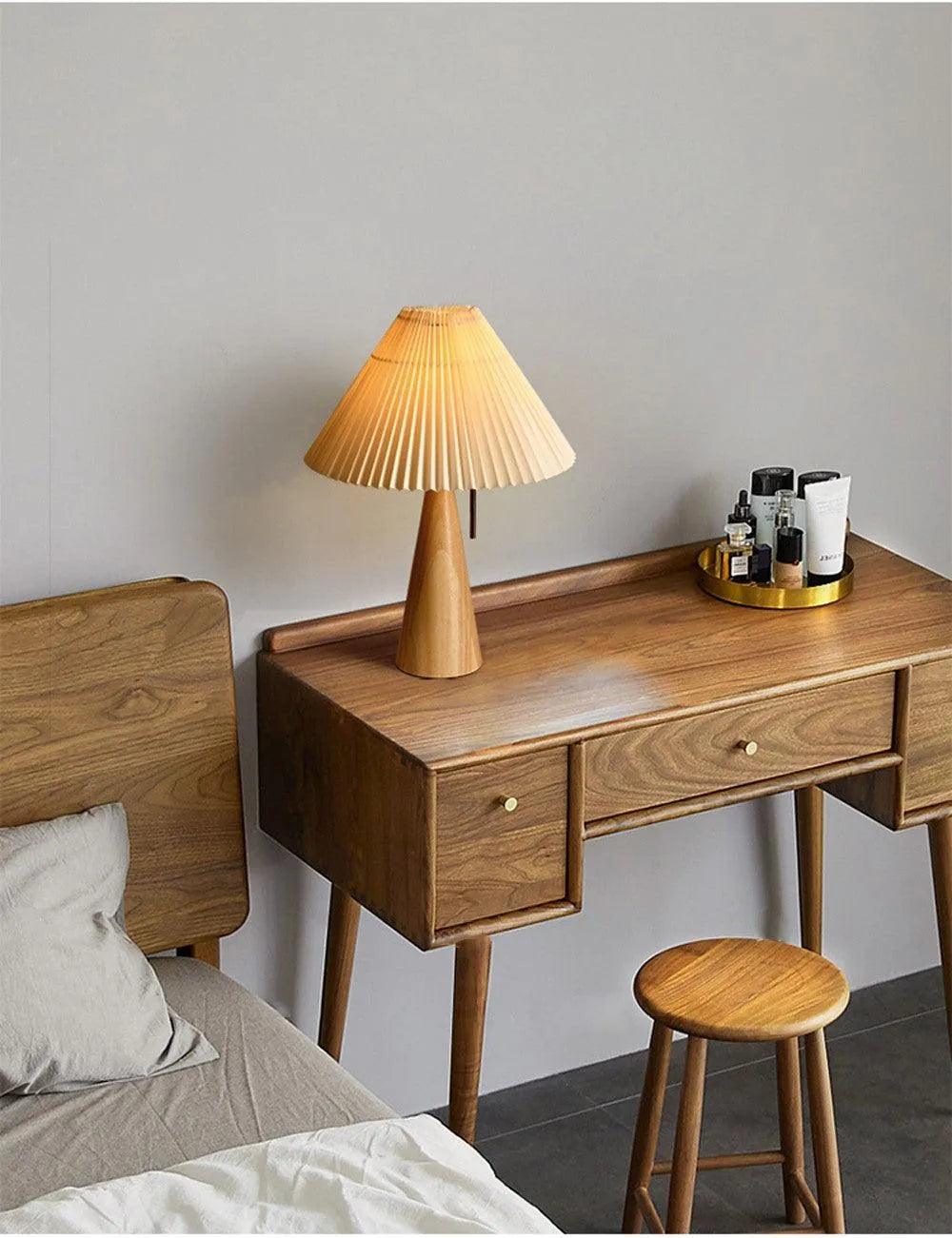 Nordic Solid Retro Pleated Table Lamp Light │ Wood Vintage Design Lighting For Home Decoration - Besontique Home