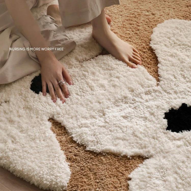 Nordic style Floral Flocked Round Rug │ Fluffy Area Bedroom Bedside Anti-Slip Carpet - Besontique Home