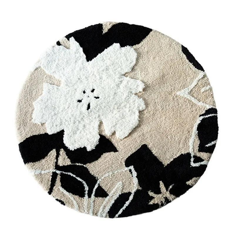 Nordic style Floral Flocked Round Rug │ Fluffy Area Bedroom Bedside Anti-Slip Carpet - Besontique Home