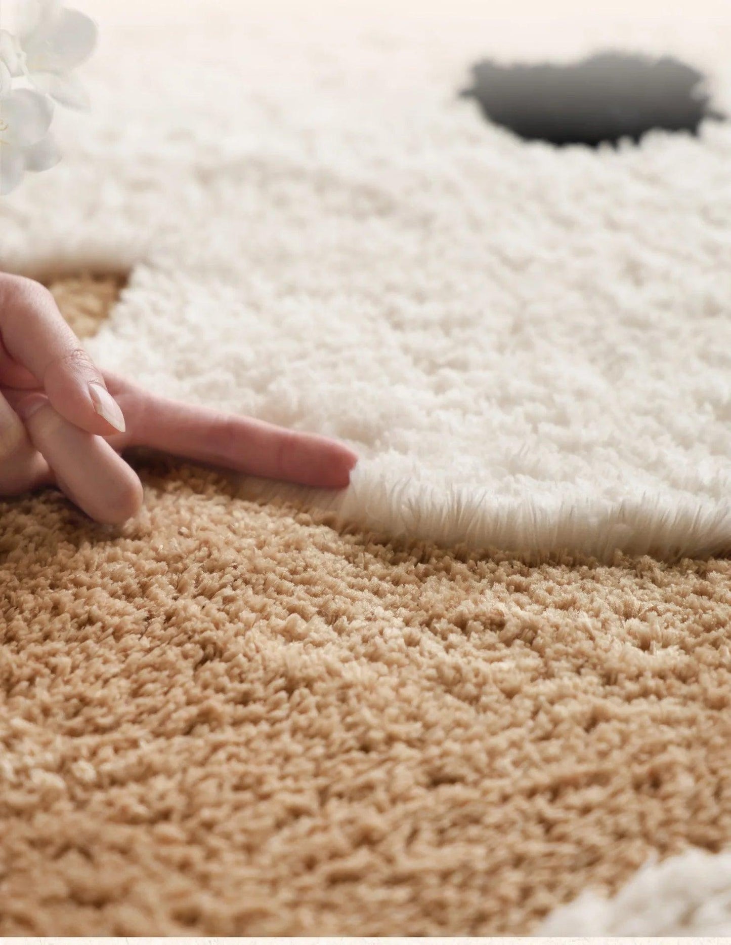Nordic style Floral Flocked Round Rug │ Fluffy Area Bedroom Bedside Anti-Slip Carpet - Besontique Home