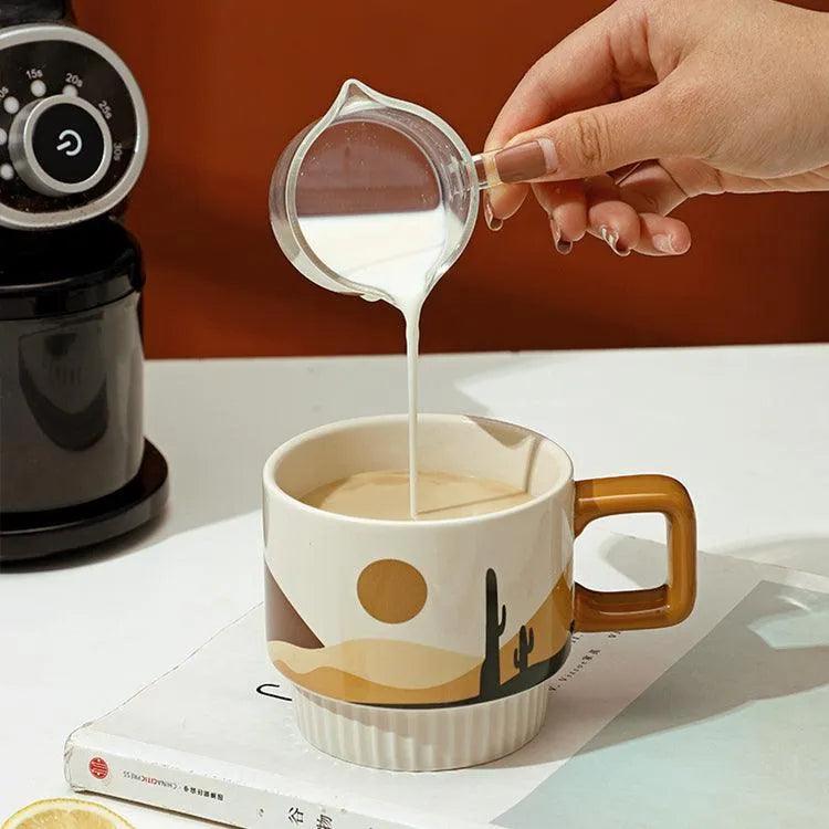 Nordic Unique Design Printed Ceramic Coffee Mug Cup with gold spoon │ Aesthetic Decorative Kitchenware - Besontique Home