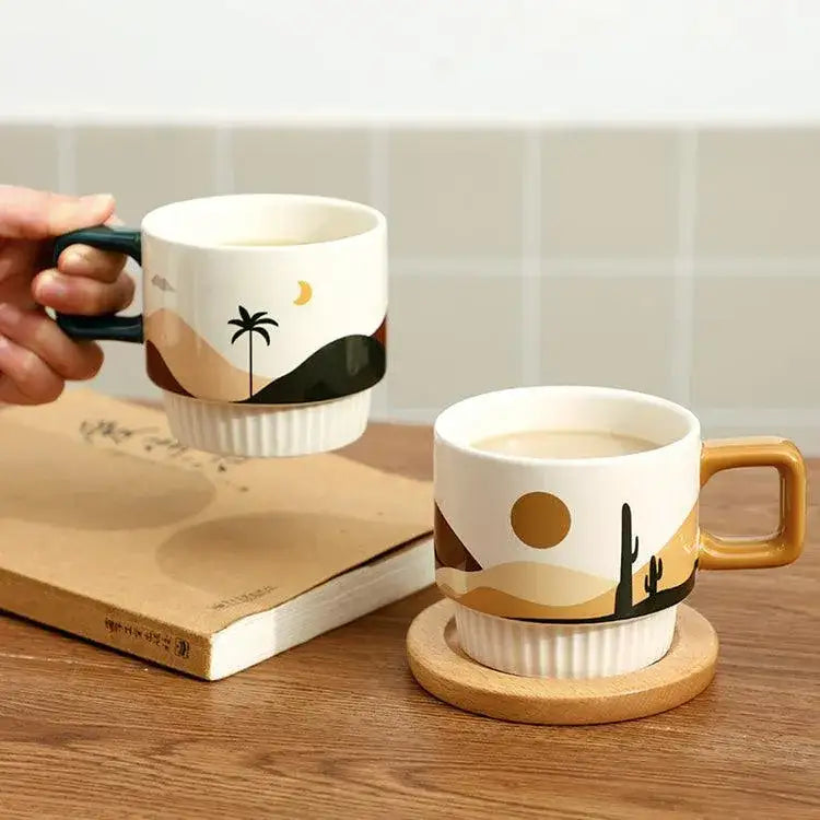 nordic-unique-design-printed-ceramic-coffee-mug-cup-with-gold-spoon-aesthetic-decorative-kitchenware-besontique-home-18164 - Besontique Home
