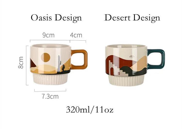 Nordic Unique Design Printed Ceramic Coffee Mug Cup with gold spoon │ Aesthetic Decorative Kitchenware - Besontique Home