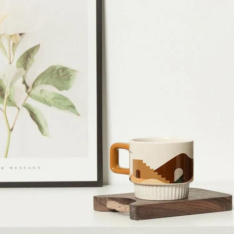 Nordic Unique Design Printed Ceramic Coffee Mug Cup with gold spoon │ Aesthetic Decorative Kitchenware - Besontique Home