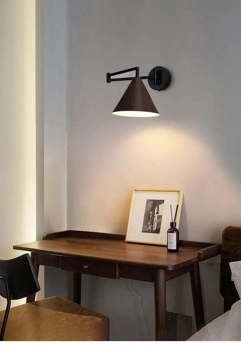 Nordic Wood Grain Wall Lighting Lamp │ Modern Retro Retractable Foldable Bedside Wall Mounted Light - Besontique Home