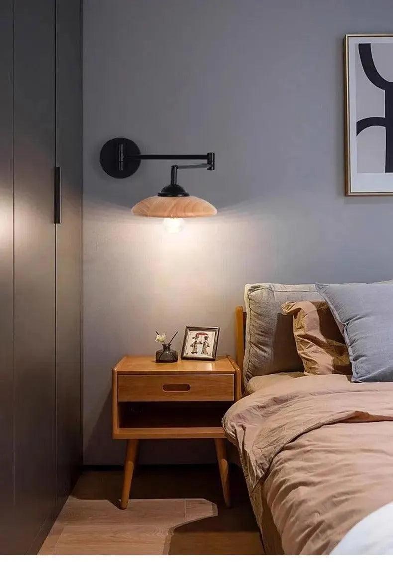 Nordic Wood Grain Wall Lighting Lamp │ Modern Retro Retractable Foldable Bedside Wall Mounted Light - Besontique Home