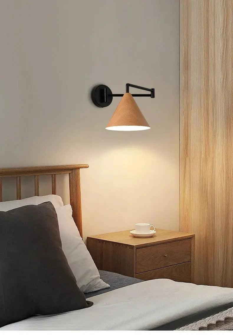 Nordic Wood Grain Wall Lighting Lamp │ Modern Retro Retractable Foldable Bedside Wall Mounted Light - Besontique Home