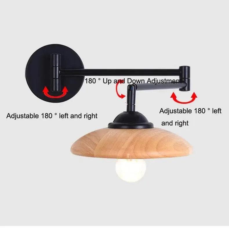 Nordic Wood Grain Wall Lighting Lamp │ Modern Retro Retractable Foldable Bedside Wall Mounted Light - Besontique Home