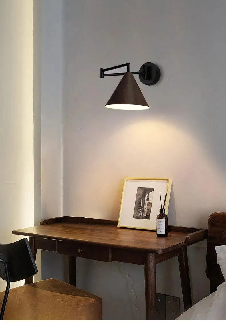 Nordic Wood Grain Wall Lighting Lamp │ Modern Retro Retractable Foldable Bedside Wall Mounted Light - Besontique Home