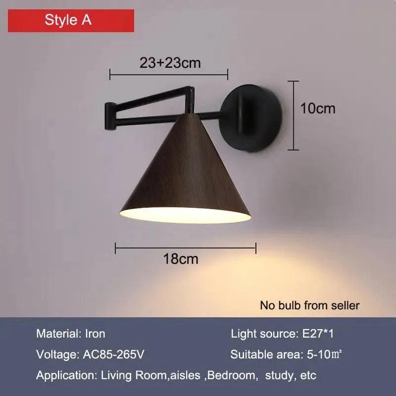 Nordic Wood Grain Wall Lighting Lamp │ Modern Retro Retractable Foldable Bedside Wall Mounted Light - Besontique Home