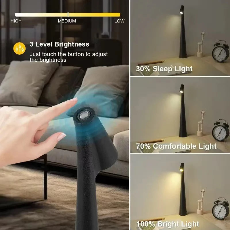 Minimal Dimming USB Chargable Reading Table Lamp │ Modern Small Wireless Portable Light