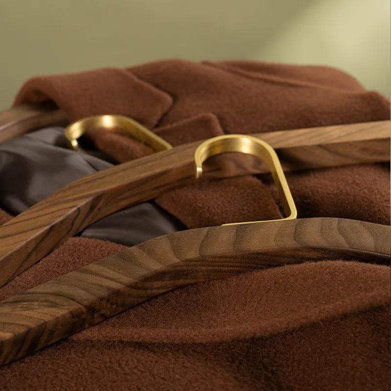 Premium Wood Gold Metal Hook Coat Clothes Hanger │ Modern Retro Wooden Wardrobe Clothing Organizer - Besontique Home