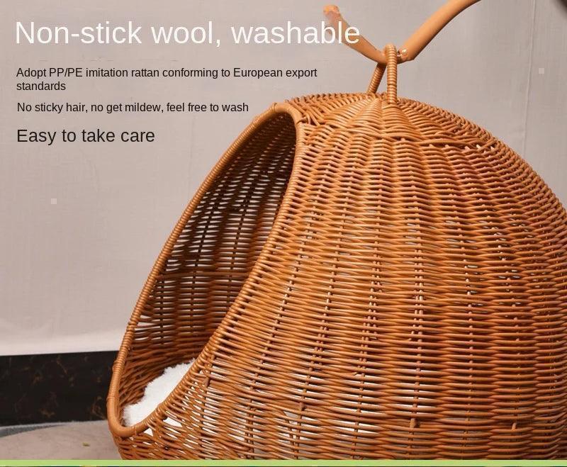 Rattan Cat Nest Hanging Basket | Pet-Friendly Pet Hammock Cat Dog Furniture - Besontique Home