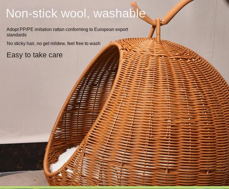 Rattan Cat Nest Hanging Basket | Pet-Friendly Pet Hammock Cat Dog Furniture - Besontique Home