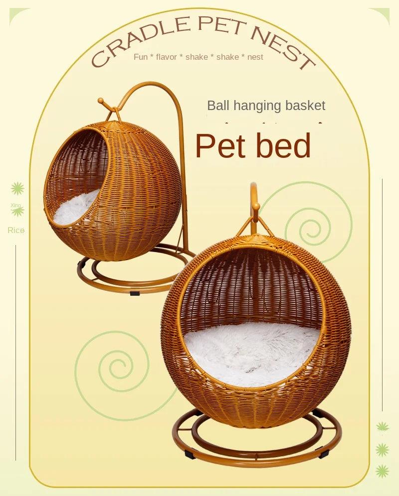Rattan Cat Nest Hanging Basket | Pet-Friendly Pet Hammock Cat Dog Furniture - Besontique Home