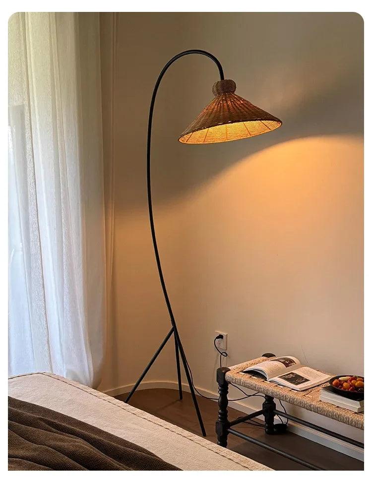 Rattan Shade Tripod Floor Lamp │ Modern Vintage Japandi Home Standing Light - Besontique Home