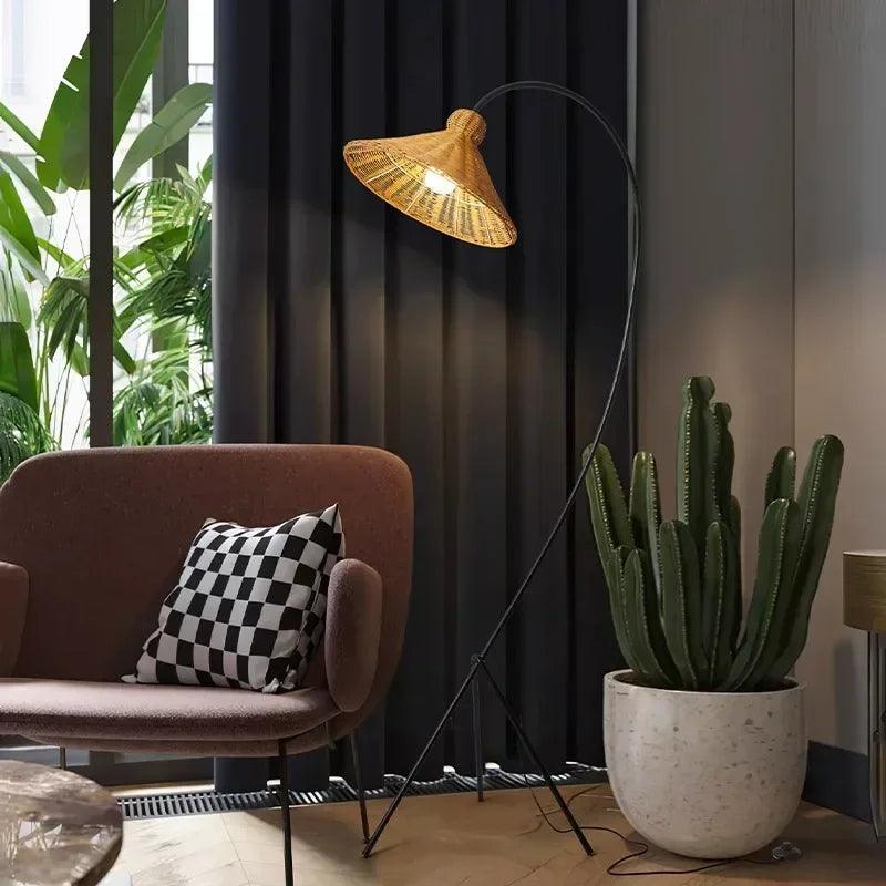 Rattan Shade Tripod Floor Lamp │ Modern Vintage Japandi Home Standing Light - Besontique Home