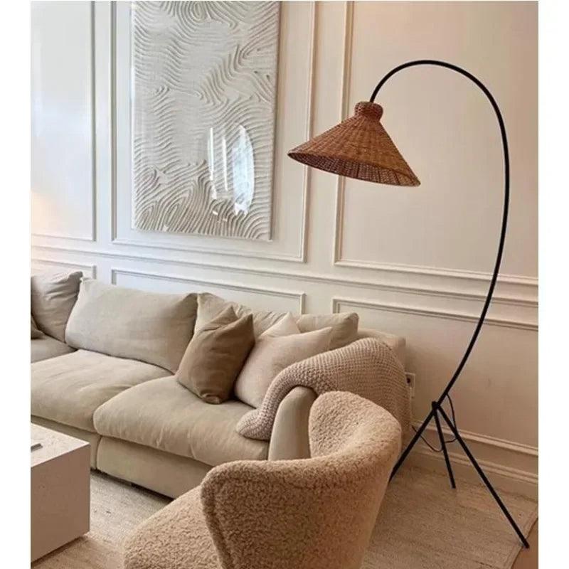 Rattan Shade Tripod Floor Lamp │ Modern Vintage Japandi Home Standing Light - Besontique Home