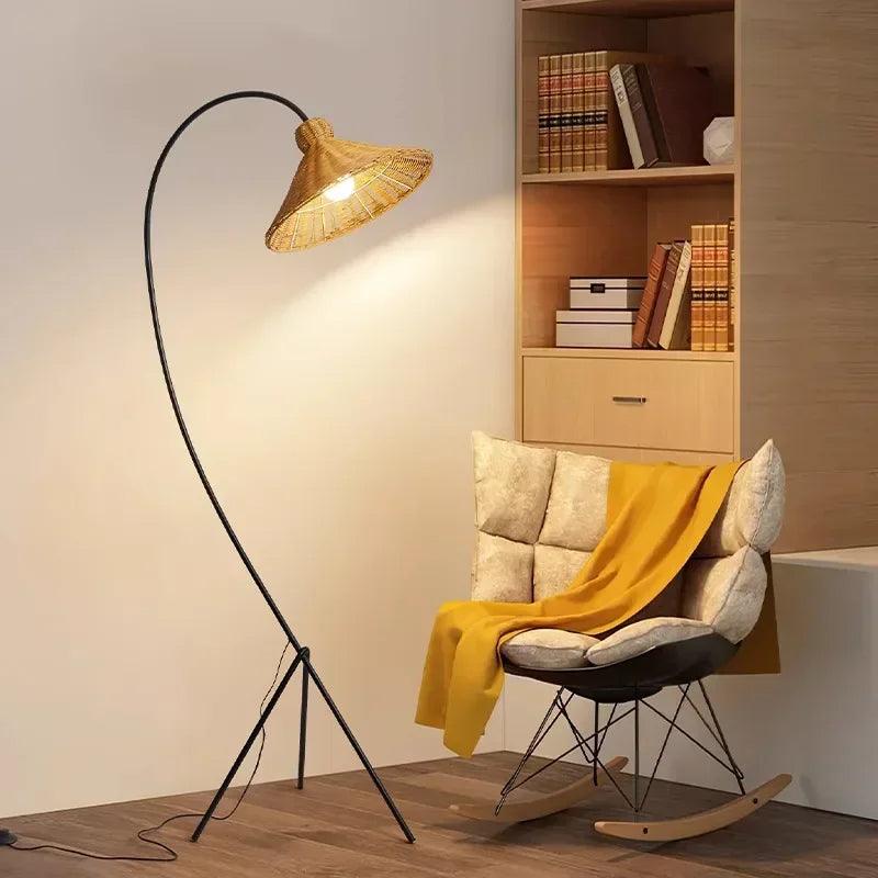 Rattan Shade Tripod Floor Lamp │ Modern Vintage Japandi Home Standing Light - Besontique Home