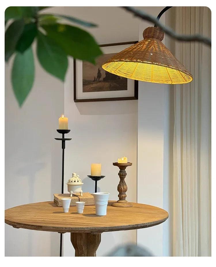 Rattan Shade Tripod Floor Lamp │ Modern Vintage Japandi Home Standing Light - Besontique Home