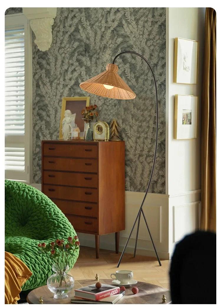 Rattan Shade Tripod Floor Lamp │ Modern Vintage Japandi Home Standing Light - Besontique Home