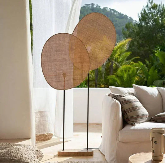 Rattan Weaving Japandi Floor Lamp │ Modern Vintage Home Mood Tall Stand Light - Besontique Home