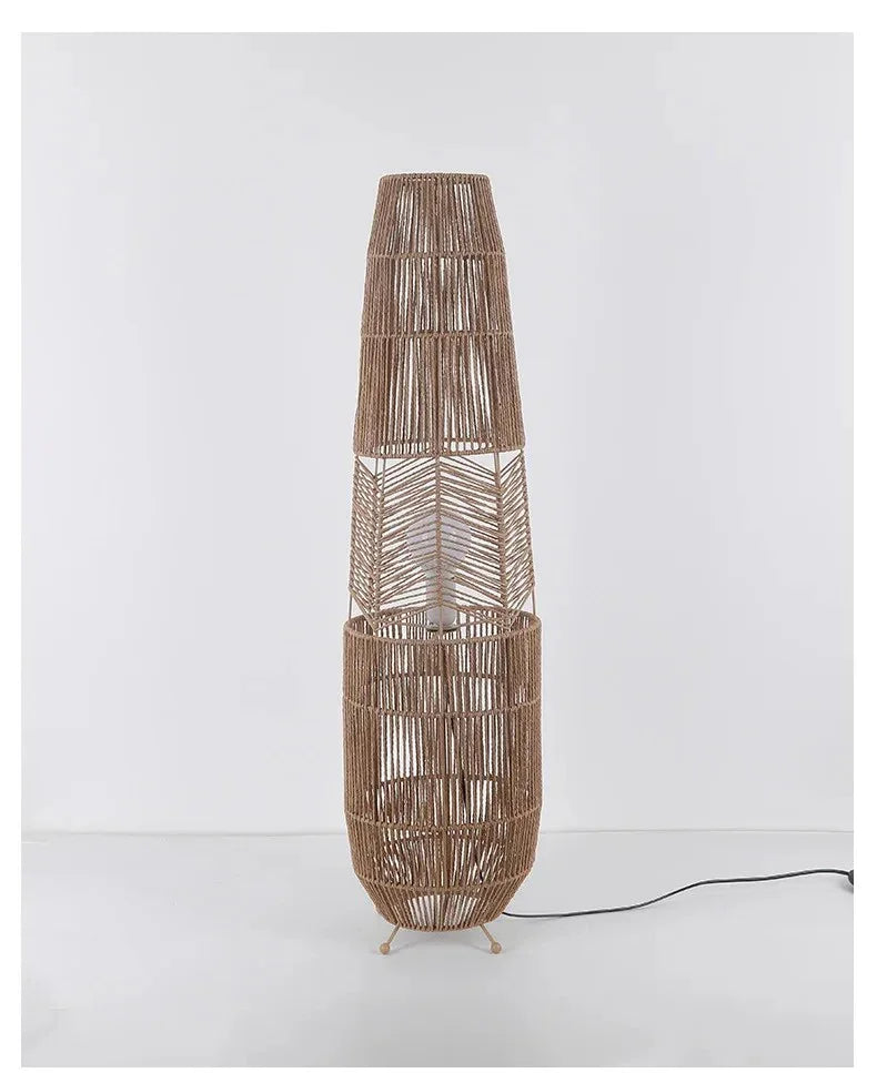 Retro Style Hemp Rope Floor Lamp │ Japandi Rattan Weaving Home Tripod Standing Light - Besontique Home