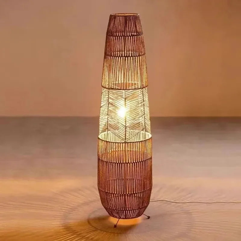 Retro Style Hemp Rope Floor Lamp │ Japandi Rattan Weaving Home Tripod Standing Light - Besontique Home
