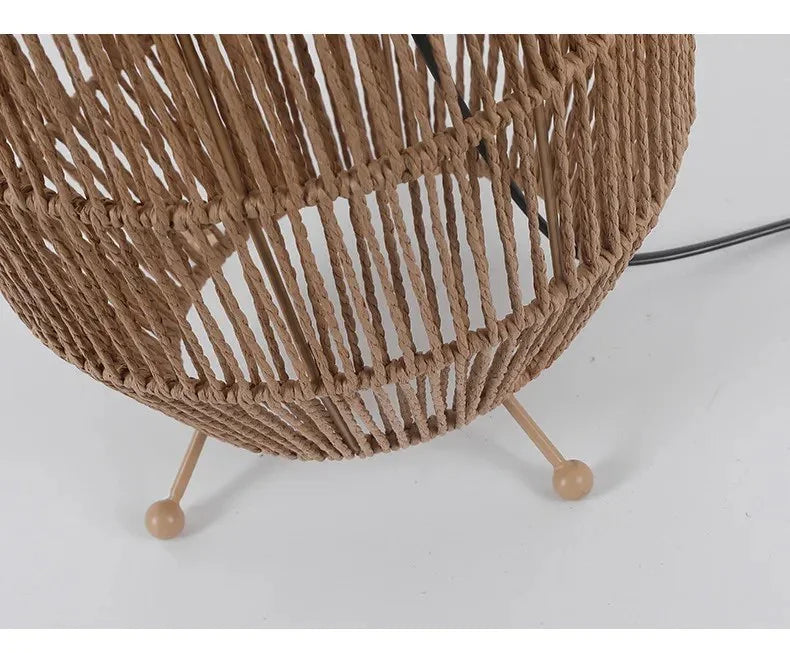 Retro Style Hemp Rope Floor Lamp │ Japandi Rattan Weaving Home Tripod Standing Light - Besontique Home