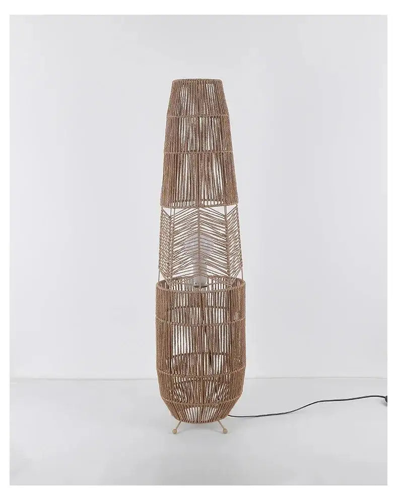Retro Style Hemp Rope Floor Lamp │ Japandi Rattan Weaving Home Tripod Standing Light - Besontique Home
