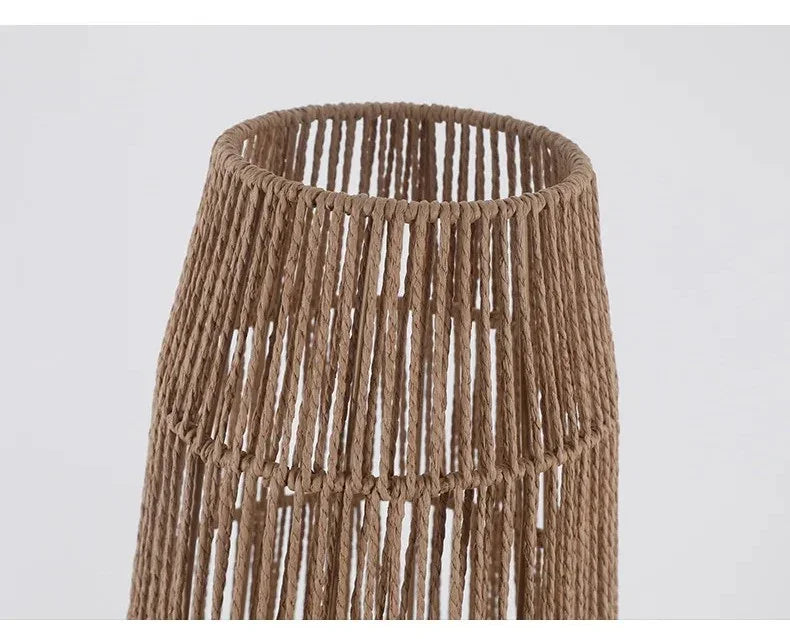 Retro Style Hemp Rope Floor Lamp │ Japandi Rattan Weaving Home Tripod Standing Light - Besontique Home