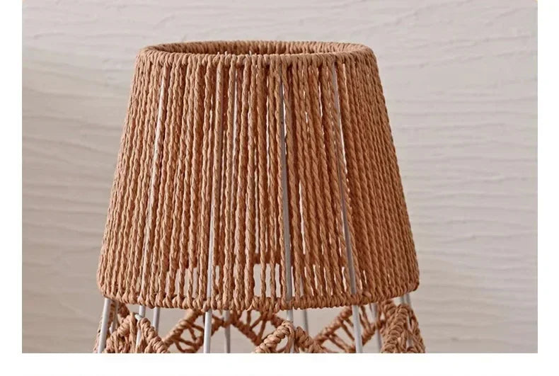 Retro Style Linen Art Hemp Rope Floor Lamp │ Japandi Rattan Weaving Home Tripod Standing Light - Besontique Home