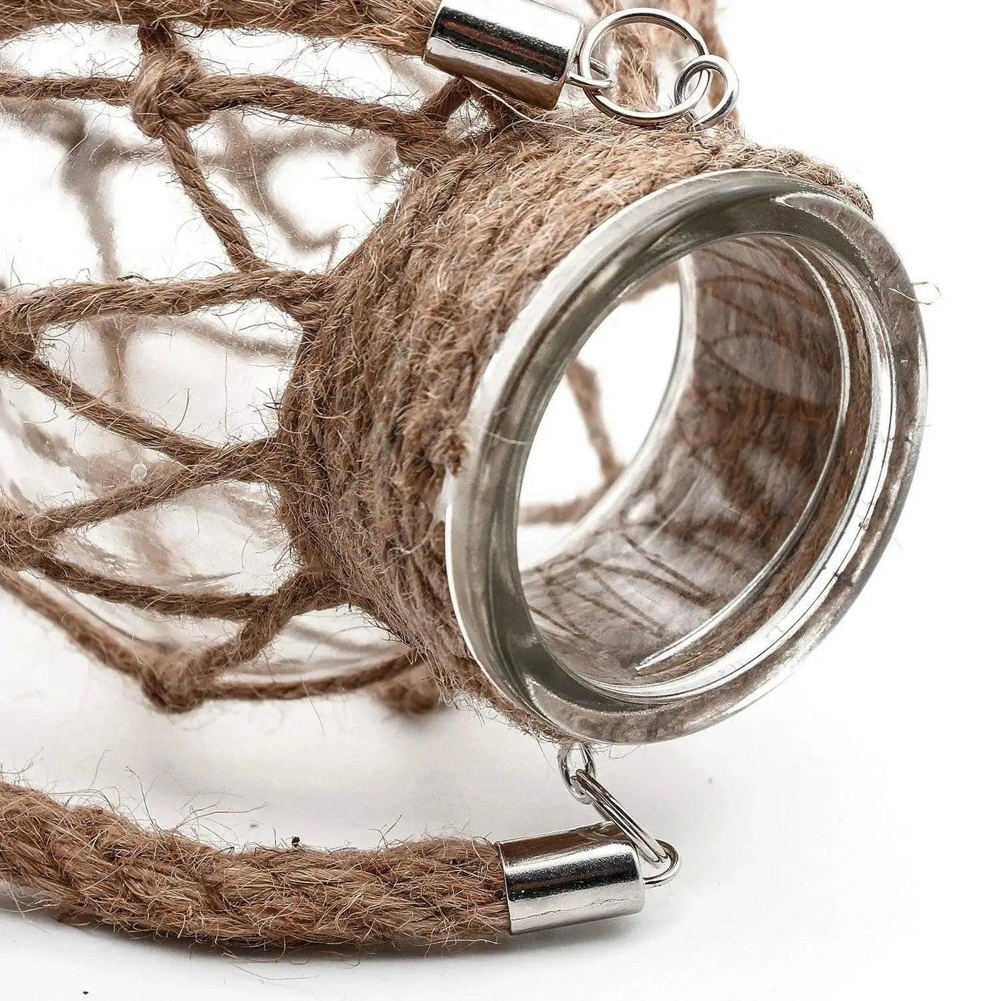Rustic Hanging Glass Vase with Hemp Rope Net │ Artistic Transparent Dry Flower Jar Vase Set - Besontique Home