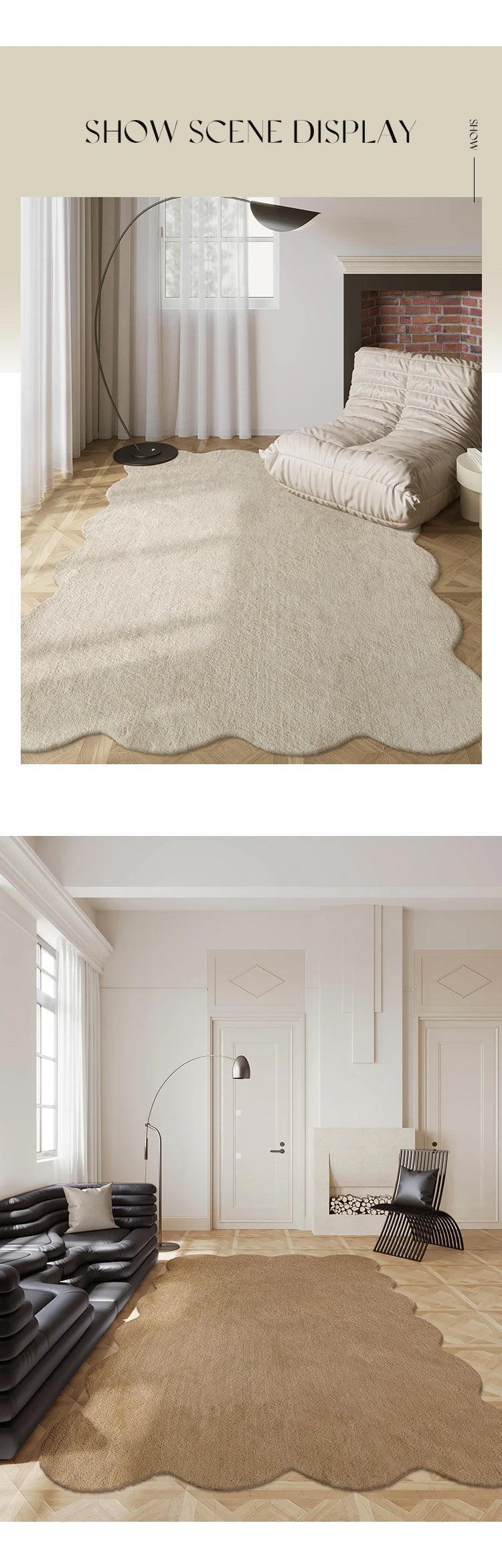 Simple Irregular Solid Color Rug Carpet │ Modern style Plush Bedroom Living room Floor Mat - Besontique Home