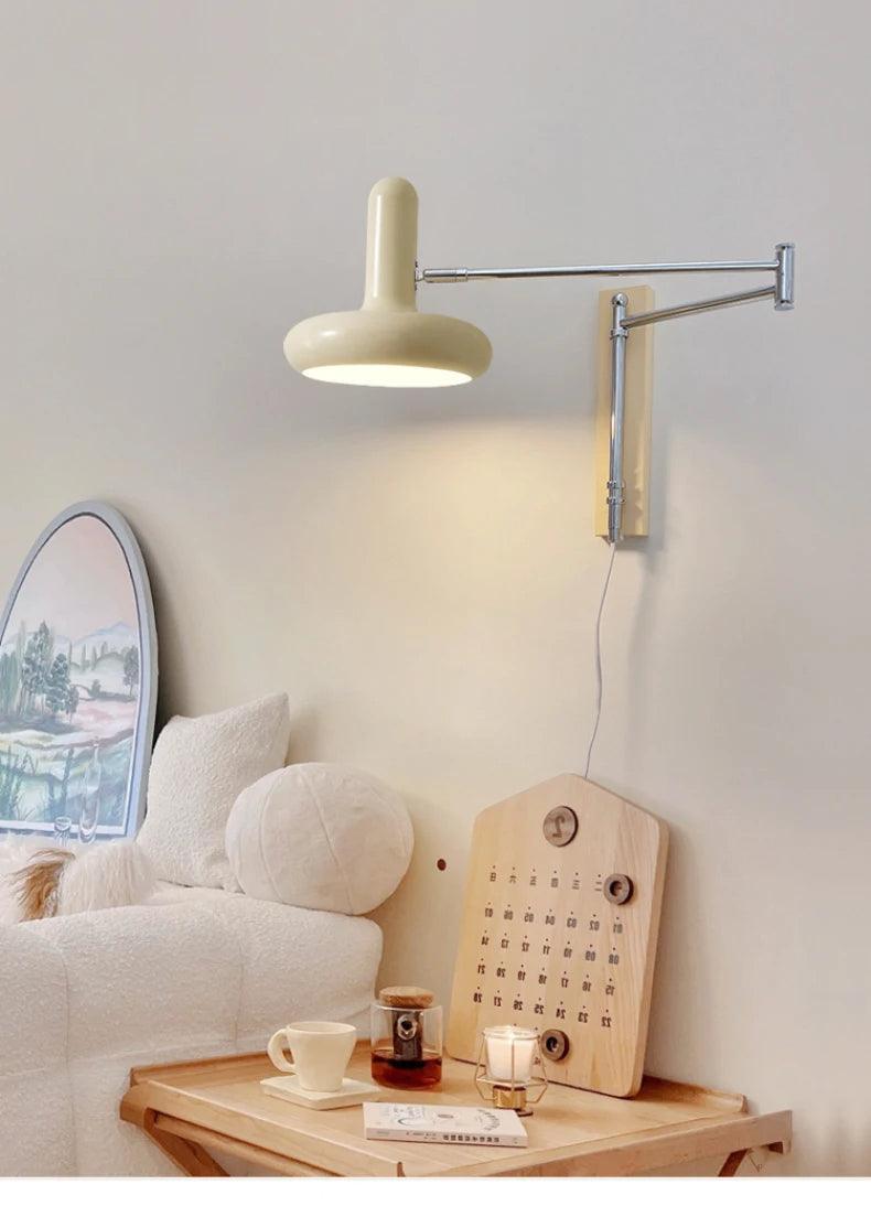 Simple White Beige Arm Wall Lamp │ Modern Nordic Style LED Rotating Metal Hanging Light (Copy) - Besontique Home