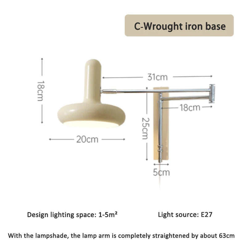 Simple White Beige Arm Wall Lamp │ Modern Nordic Style LED Rotating Metal Hanging Light - Besontique Home