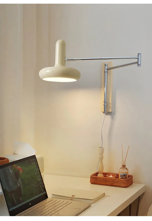 Simple White Beige Arm Wall Lamp │ Modern Nordic Style LED Rotating Metal Hanging Light - Besontique Home