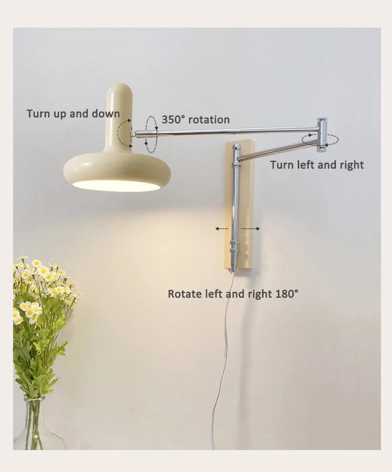 Simple White Beige Arm Wall Lamp │ Modern Nordic Style LED Rotating Metal Hanging Light (Copy) - Besontique Home