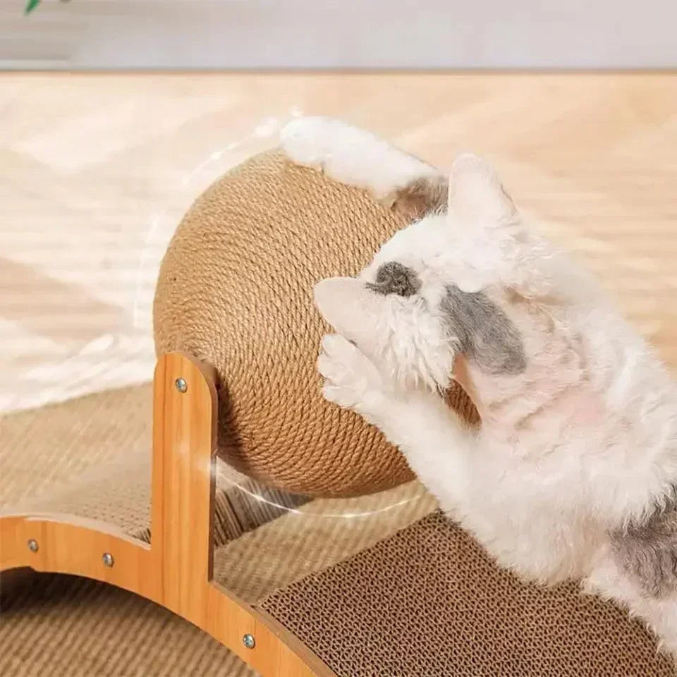 Sisal Rope Ball Wooden Cat Scratcher Scraper | Pet-Friendly 2 In 1 Wear-Resistant Scratching Board Pad Furniture - Besontique Home