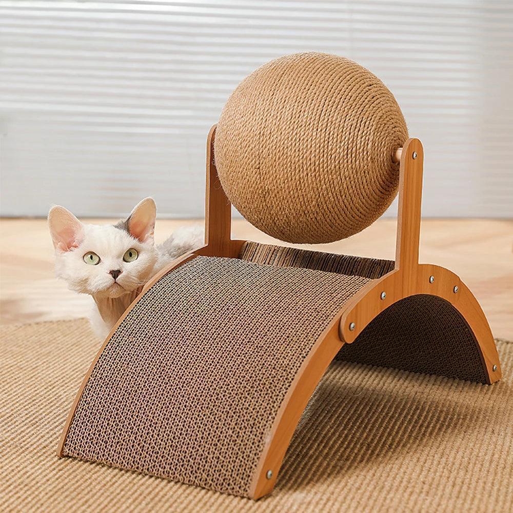 Sisal Rope Ball Wooden Cat Scratcher Scraper | Pet-Friendly 2 In 1 Wear-Resistant Scratching Board Pad Furniture - Besontique Home