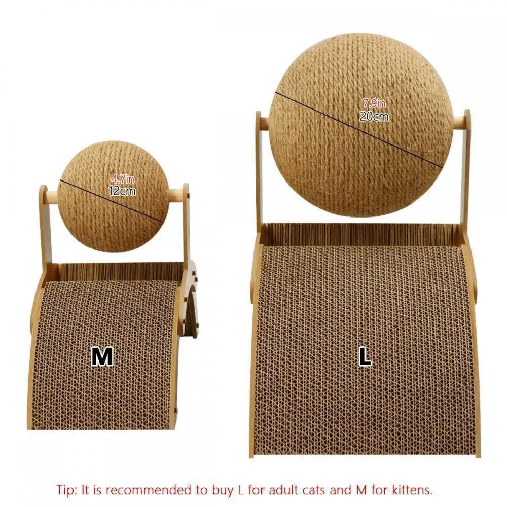 Sisal Rope Ball Wooden Cat Scratcher Scraper | Pet-Friendly 2 In 1 Wear-Resistant Scratching Board Pad Furniture - Besontique Home