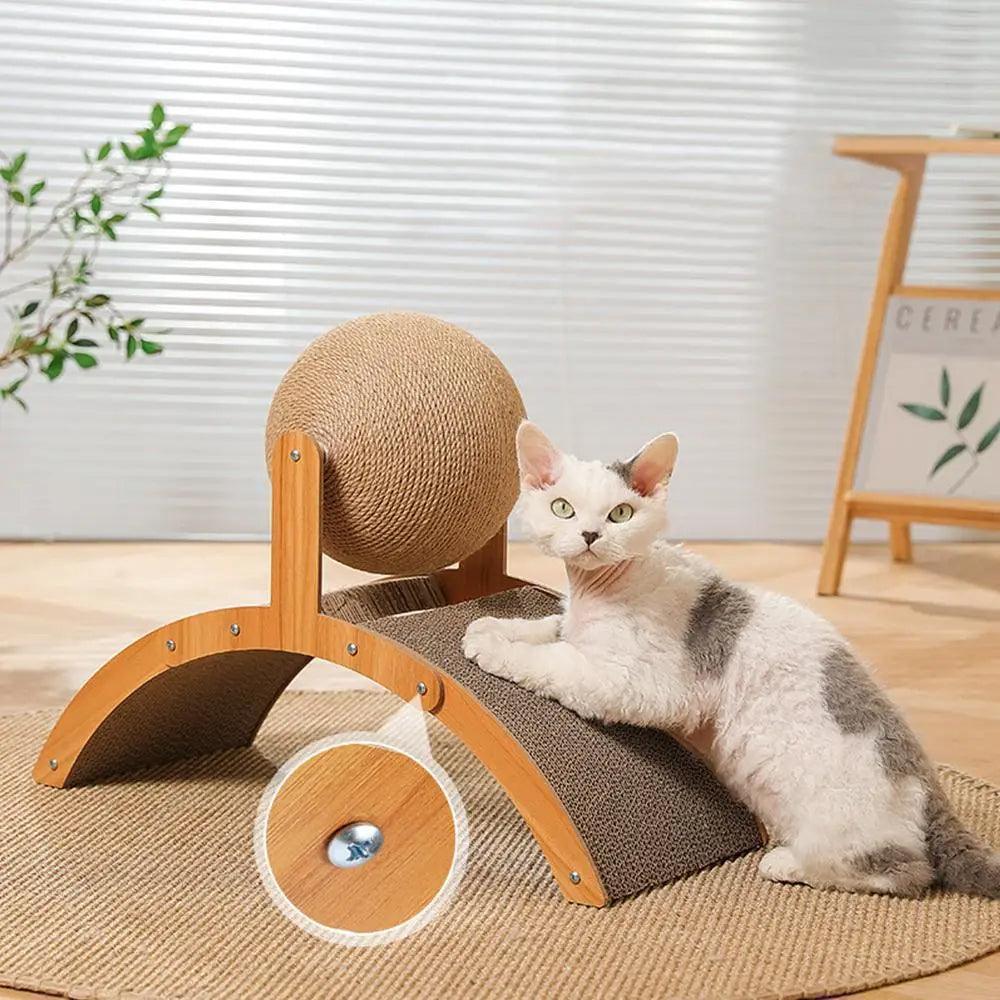 Sisal Rope Ball Wooden Cat Scratcher Scraper | Pet-Friendly 2 In 1 Wear-Resistant Scratching Board Pad Furniture - Besontique Home