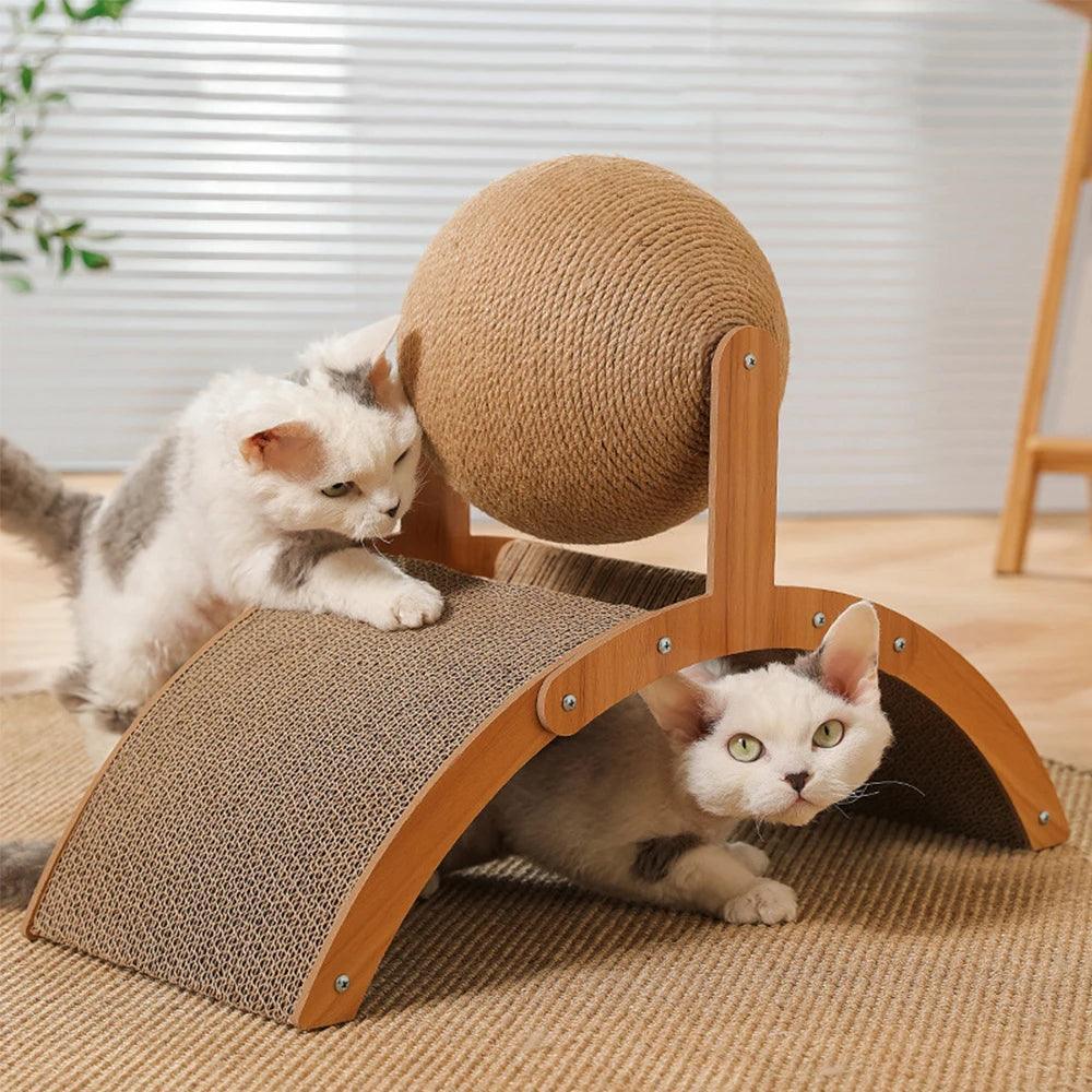 Sisal Rope Ball Wooden Cat Scratcher Scraper | Pet-Friendly 2 In 1 Wear-Resistant Scratching Board Pad Furniture - Besontique Home