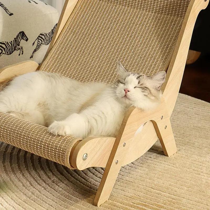 Sisal Wooden Cat Lounge Chair | Pet-Friendly Multi-Functional Cat Scratcher Furniture - Besontique Home
